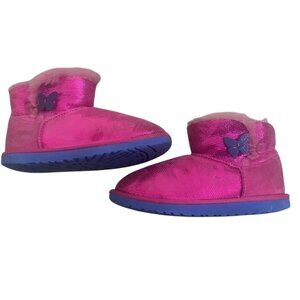 UGG PINK BAILEY GIRL'S BUTTERFLY BUTTON GENUINE SHEEPSKIN LINED BOOTS 4 -NICE!